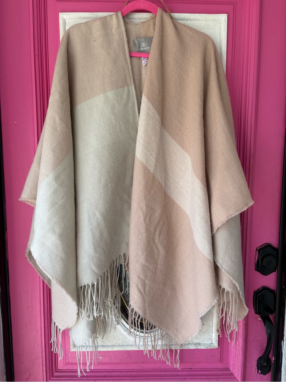 Soia & Kyo Beige and Cream Fringe Poncho